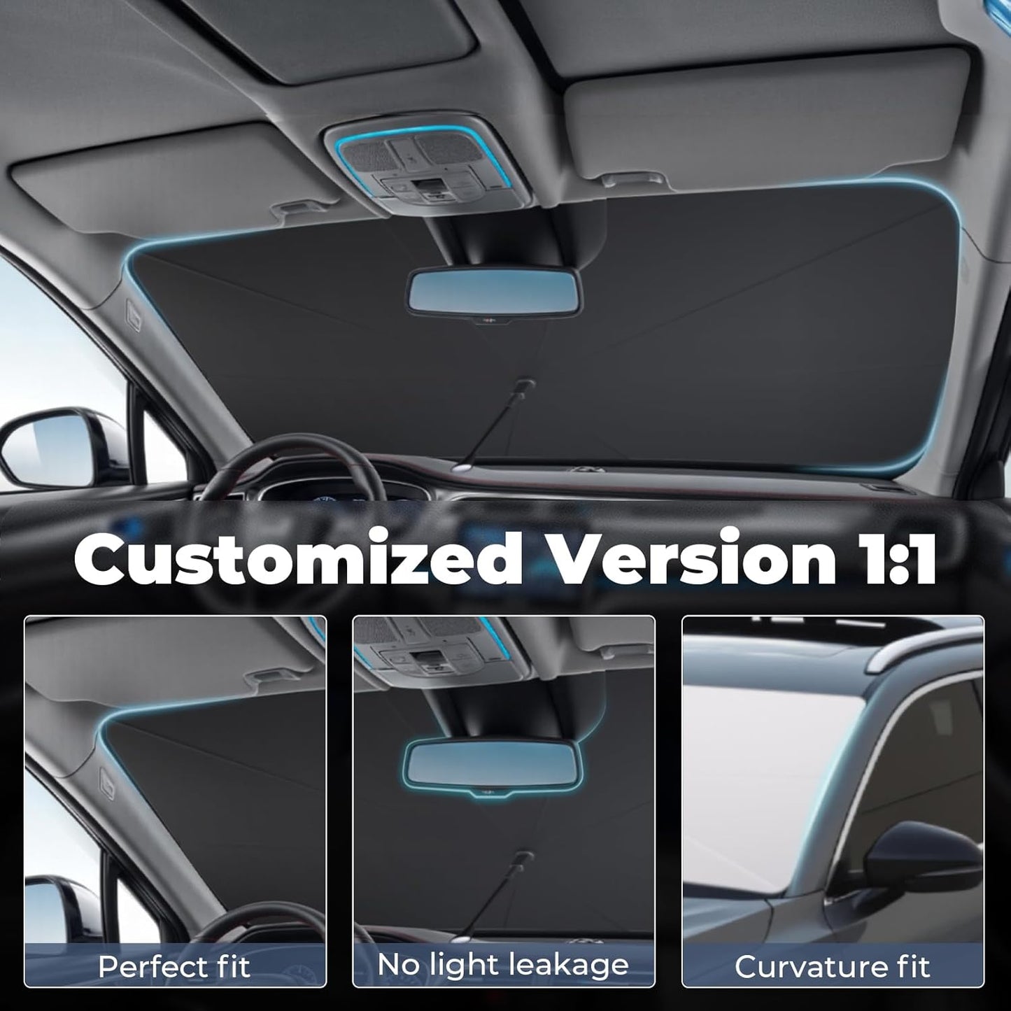 Windshield Sun Shade Umbrella: for Hyundai Santa-Cruz-2022-2025 - Front Custom Car Window Shades - Double Thickened Foldable Hyundai Santa Cruz Sunshades Block UV Keep Cool