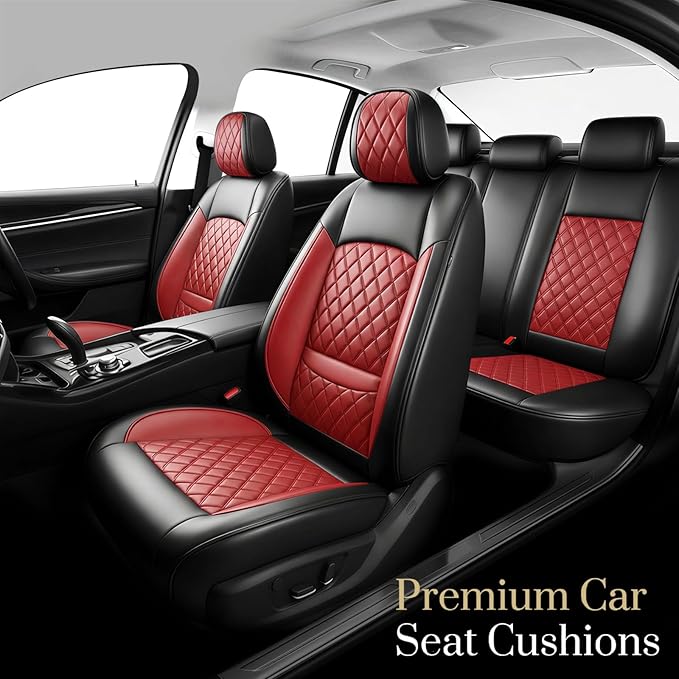 Fit TL Car Seat Covers for Acura TL 2004-2014 - Premium Leather, Waterproof, All-Weather, Airbag Compatible, Anti-Slip, Breathable, Easy Install, Seat Protectors, Full Set, Red