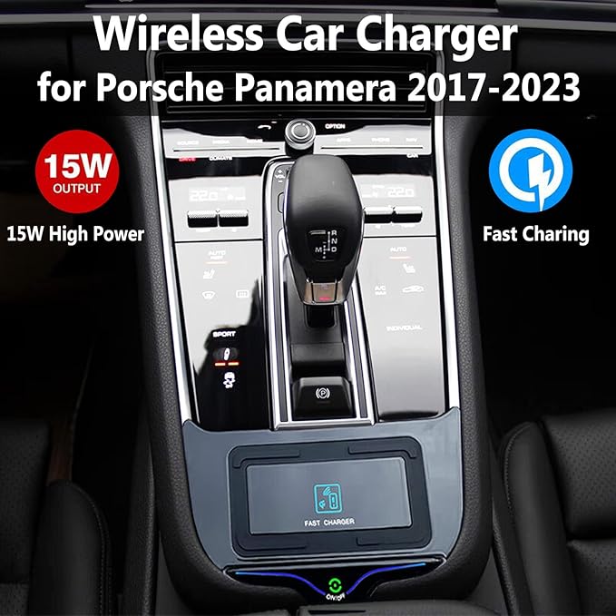 New Upgrade Wireless Car Charger for Porsche Panamera (2017-2023),15W Fast Wireless Phone Charging Pad, Center Console Wireless Charger Works with QI-Enabled Phones(Size:17-21)