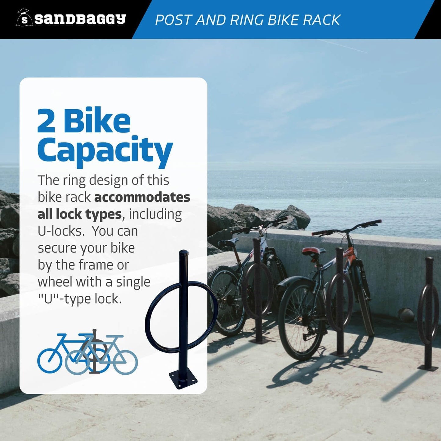Sandbaggy Post and Ring Bike Rack - Commercial Bike Racks - Galvanized Steel - Anti-Theft Design - In Ground, Apartments, Sidewalks, Industrial (Red, 2)