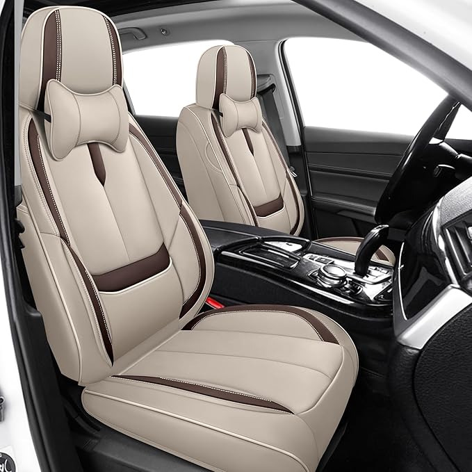 Fit for 98% of Mercedes Benz Car Seat Covers with Headrests, Premium Nappa Leather Seat Cover, Fully Wrapped Protect Modern Style Seat Cover (2-Seat Luxury, Beige & Brown)