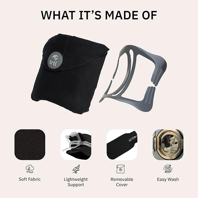 trtl Pillow - Scientifically Proven, Super Soft Neck Support Travel Pillow for Airplanes - Lightweight and Machine Washable - Ergonomic Design for Traveling on Flights, Cars, and Trains - Black