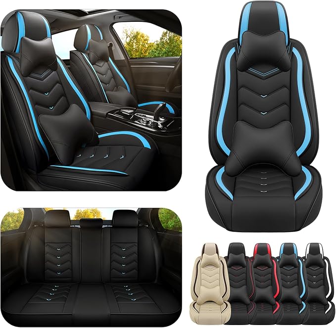 Car Seat Covers for Hyundai Sonata 2002-2026, Premium Nappa Leather Car Seat Cover, Stylish Sport Seat Covers， Automobile Seat Cover Sets.(Luxury 5 Seats/Black Blue)