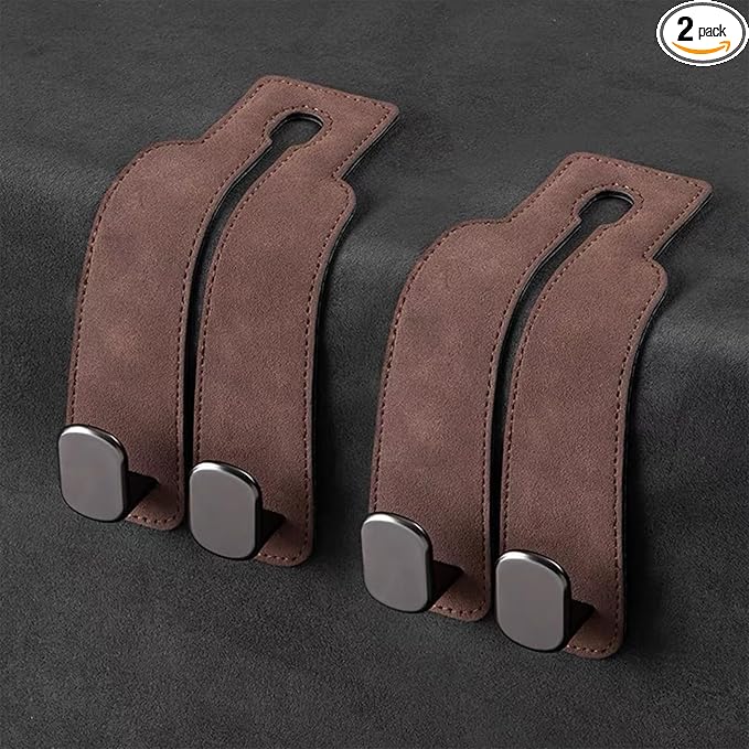Car Headrest Hooks for Purses and Bags, Double Flexible Leather Hooks Car Accessories Interior for Women Men, 2 in 1 Back Seat Hook Car Organizer and Storage Car Essentials Organization Car Must Haves