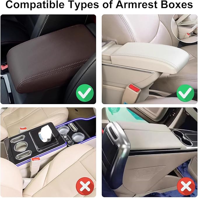 NBTEPEM Bling Beige Car Center Console Cover, Leather Car Arm Rest Cover with 2 Storage Bags, Universal Auto Armrest Protector Storage Box, Bling Accessories Interior for Most Vehicles