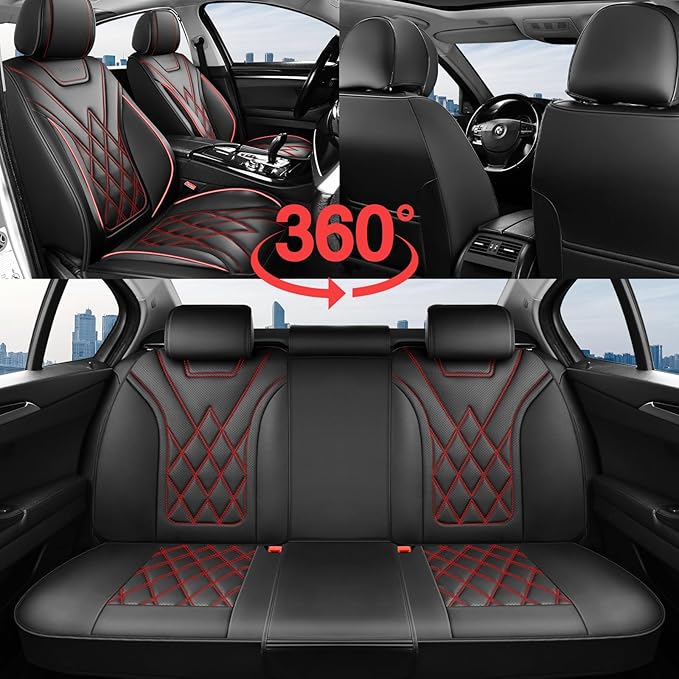 Fit Integra Car Seat Covers for Acura Integra 2023-2026 - Premium Leather, Waterproof, All-Weather, Airbag Compatible, Anti-Slip, Breathable, Easy Install, Seat Protectors, Full Set, Redline