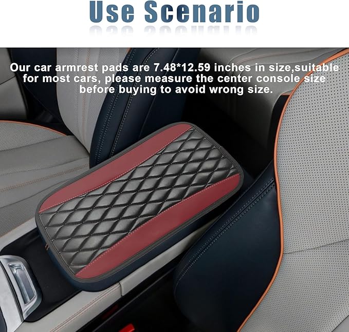 Car Center Console Cover, Universal Leather Waterproof Armrest Seat Box Cover Protector, Comfortable Car Decor Accessories Fit for Most Cars, Vehicles, SUVs-Wine Red