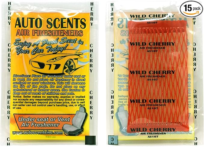 Individually Wrapped - Professional Car Air Freshener Pads - Remove Smells & Add Ambience (15 Per Pack) (Wild Cherry)