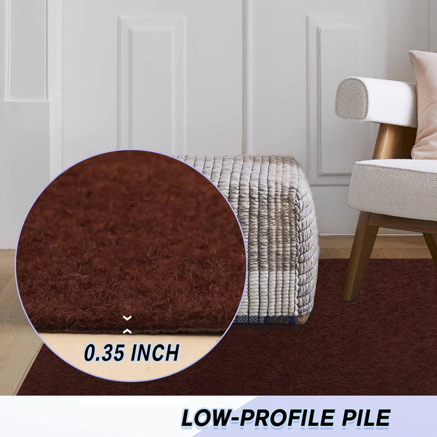 Custom Size Backed Non-Slip Area Rugs Runner, Easy Clean, Waterproof Runner Rugs for Hallway Entryway, Kitchen, Laundry, 2FT x 21FT, Brown