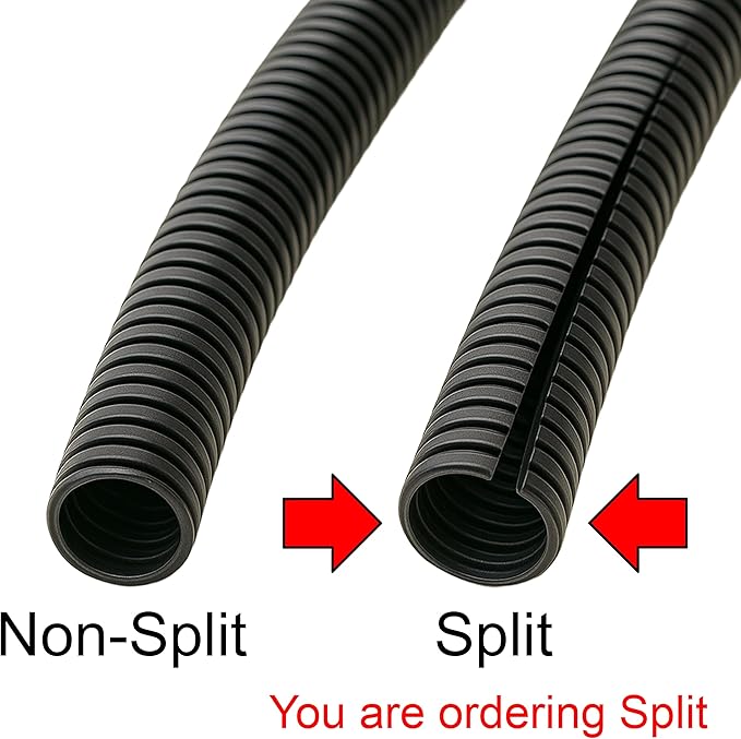 Electriduct Split Wire Loom Tubing Polyethylene Corrugated Flexible Conduit - 3/8" Nominal Size - 50 Feet - Black