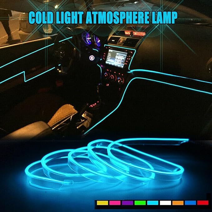 Riloer El Wire Lights for Car, Interior Neon Lights Strip Car LED Strip Light Interior for Car Garden Party Decoration, Car Ambient Lighting Kits, 3m/9.8ft Blue LED
