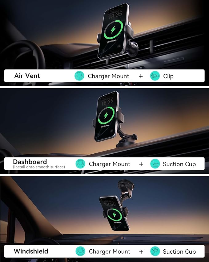 INIU Qi2 Certified 15W Car Phone Holder Wireless Charger, Ultra-Stable 22N for MagSafe Car Mount Charger with Cooling Fins & RGB Lighting Only for iPhone 16/15/14/13/12 Series, Pink