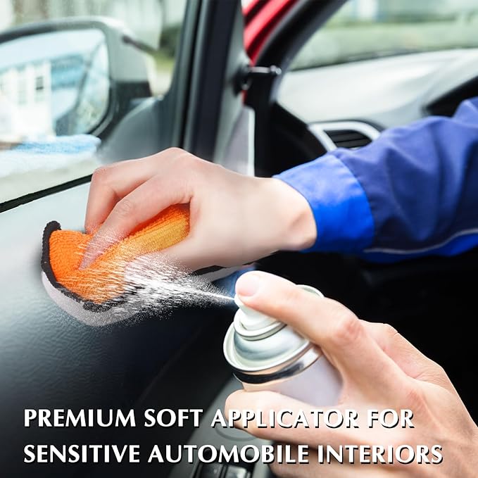 Mudder 8 Pcs Car Interior Scrubbing Sponge 5'' x 3'' Fiber Car Wax Applicator pad Household Cleaning Sponges for Leather Car Seat Couch Cleaning (Orange White)