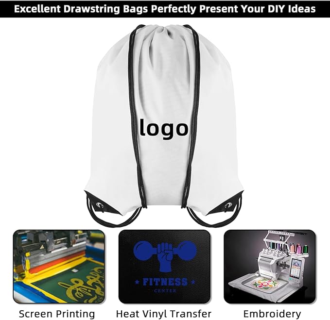GoodtoU Drawstring Bags, Nylon Backpacks with Drawstring for Sport, Traveling, Team (White, 16Pcs)
