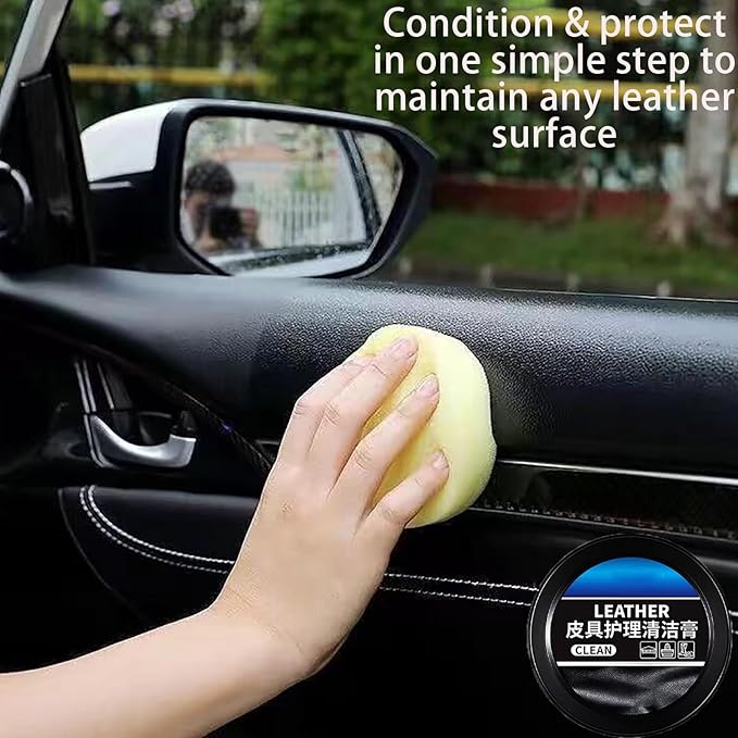 XIRUJNFD 160g/5.6oz Cleaning and Care Cream for Leather Care Conditioner, Restores & Protects for Dashboard, Steering Wheel Protection, Bag, Clothing, Sofa, Furniture, with Towels & Sponges (2)