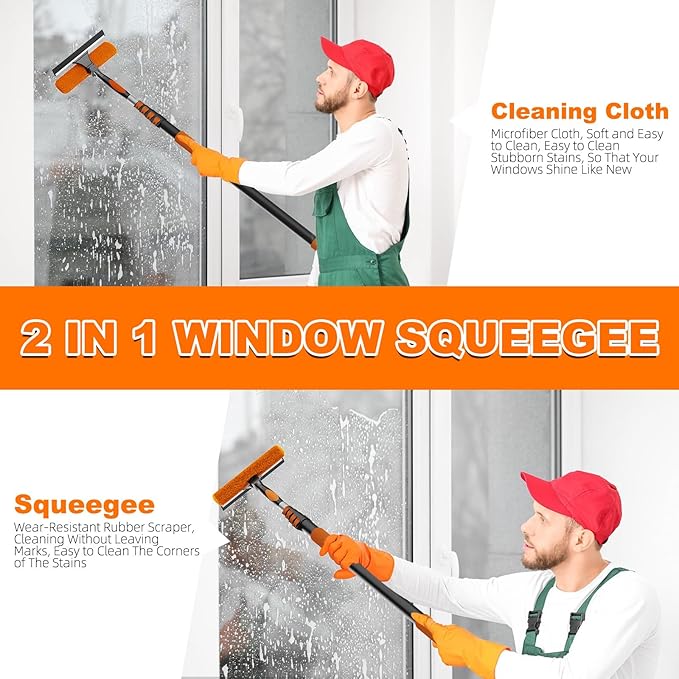 SISUPASSIE 36FT Reach High Ceiling Duster Kit, Window Cleaning kit with 7-30FT Extension Pole, Fan Duster for Ceiling Fan Blades, Microfiber Feather Duster, Rotatable Window Squeegee and Cobweb Duster