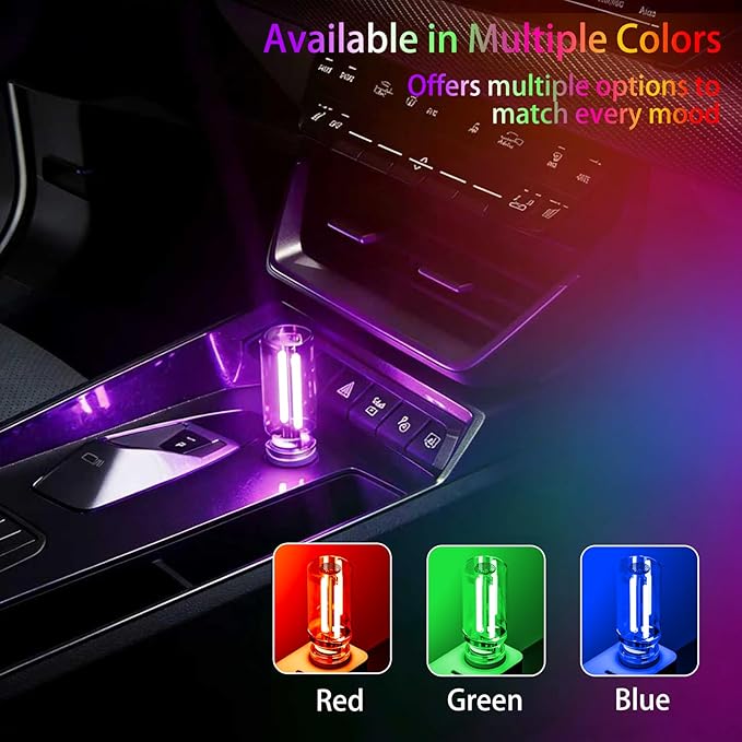 4 PCS USB Night Light, Touch Dimmable Mini USB LED Car Interior Ambient Lights, Portable Plug-in Glass Bottle Night Lamp for Car, Tent, Desk, Bedside(2Blue&2Purple)