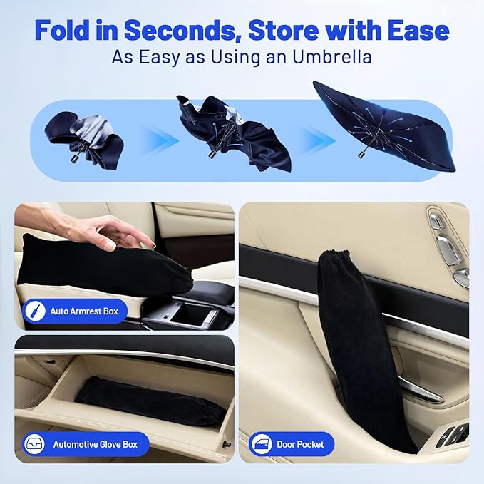 Car Windshield Sun Shade for Ford Fusion 2013-2021 –[Reflective Coated Fabric] Sunshade Umbrella for Front Window, Car Shades Sun Visor Keep Car Cool and Protects Interior, 1:1 Exact Fit