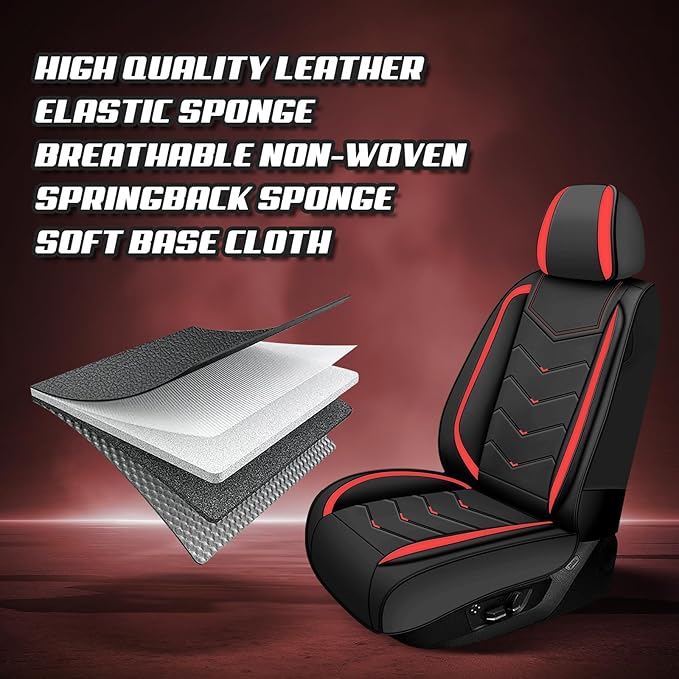 Car Seat Covers for Hyundai Sonata 2002-2026, Premium Nappa Leather Car Seat Cover, Stylish Sport Seat Covers， Automobile Seat Cover Sets.(Luxury 5 Seats/Black Red)