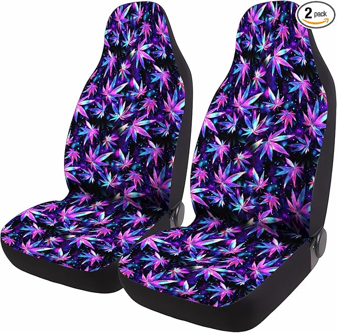 GENANY Galaxy Weed Car Seat Covers Set of 2, Breathable Front Seat Covers for Truck Sedan SUV, Purple Car Accessories, Funny Gift for Women Men