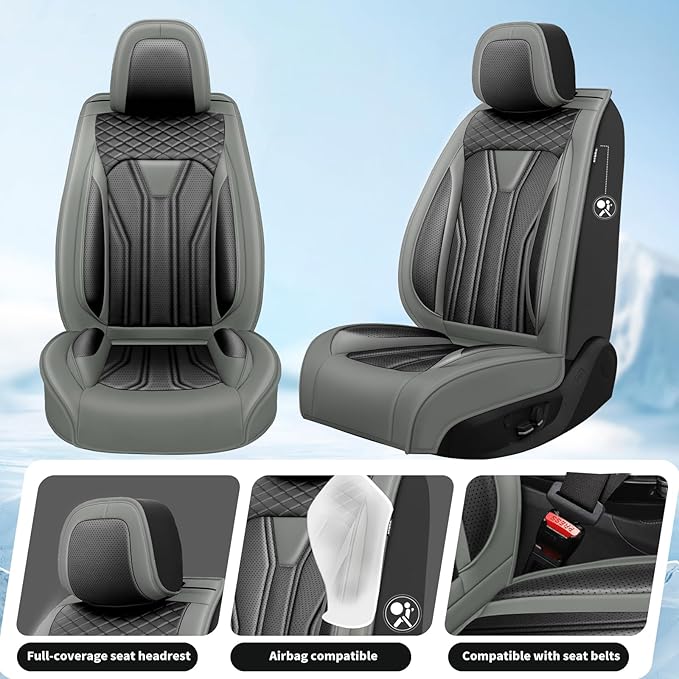 Fit Altima Car Seat Covers Compatible with Nissan Altima 2011-2025 2026 - Full Set Premium Leather， Waterproof Breathable， All-Weather Seat Cushion Protecto&Airbag Compatible （Gray & Black