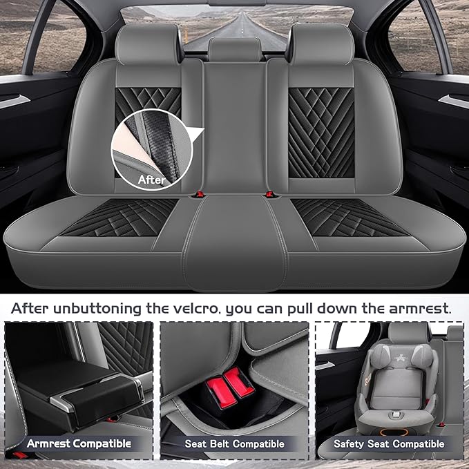 Truck Seat Covers for Ford F350 2011-2026, Waterproof Premium Leather Full Coverage Car Seat Cover, Muscle Sport Style Auto Interior Seat Cover Sets (Full Set/Gray Black)
