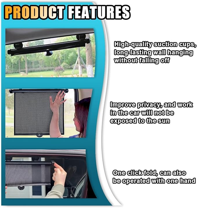 2PCS Car Window Shades for Baby, 18"×15" Retractable Car Shades for Side Window with Suction Cups, Blocks Heat and UV Rays Glare Protection, Baby Auto Accessories for Cars House Office Window