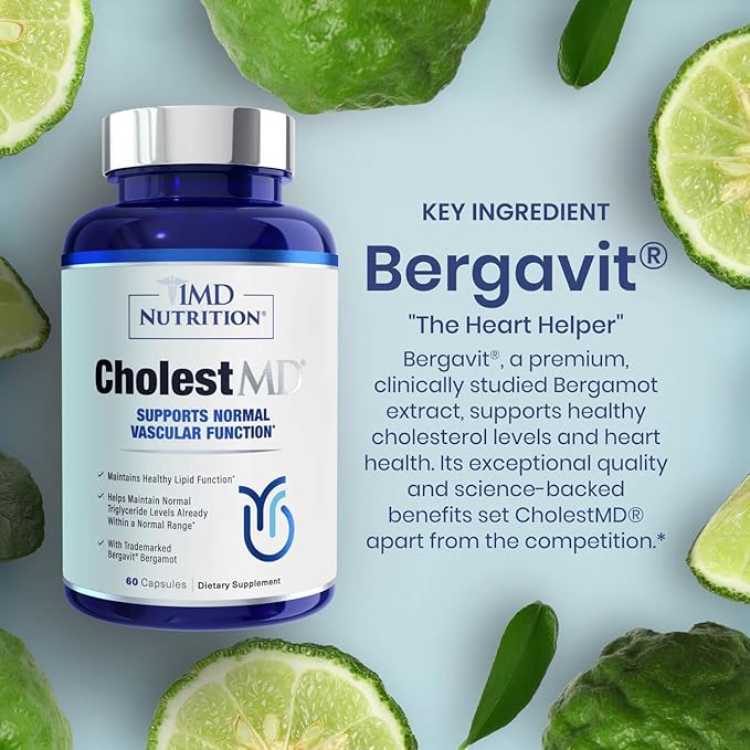 1MD Nutrition CholestMD with Olive Leaf Extract, Bergavit, Niacin, Garlic | 60 Capsules