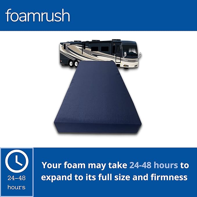 FoamRush 6-Inch Bunk (30" x 72") High Density Foam RV Mattress Replacement with Canvas Navy Cover, Medium Firm, Made in USA, Camper Trailer, Removable Water-Resistant Outdoor/Indoor Cover w Zip