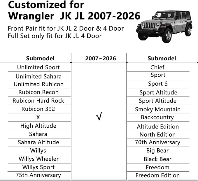 Wrangler Seat Covers 2007-2026 Full Set, Waterproof Leather Interior Sets with Lumbar Support Custom Fit for Jeep Wrangler JK JL 4 Door Unlimited Sahara/Sport/Rubicon X 392 Willys, Gray