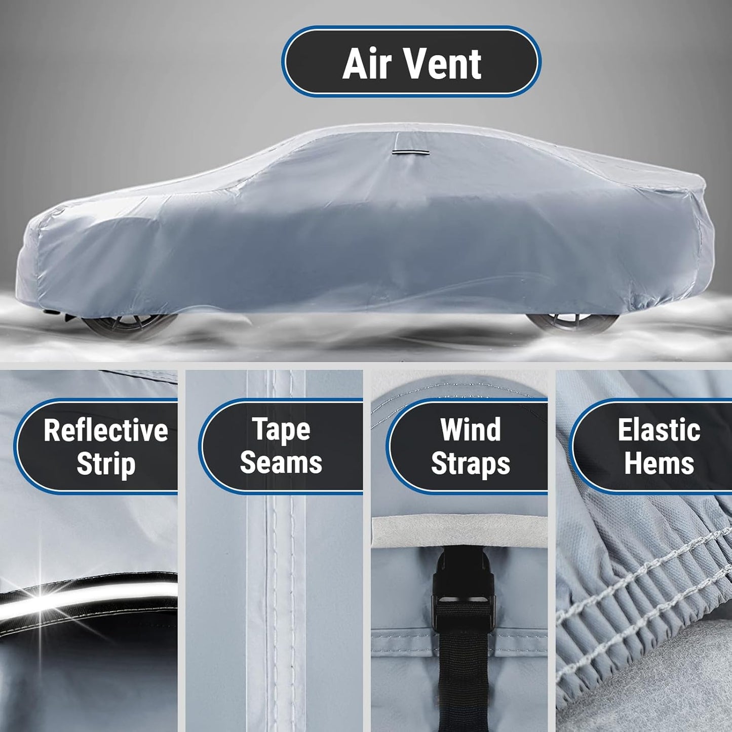 iCarCover Custom Car Cover for Chevy Bel Air Wagon (1971-1975) Waterproof All Weather Rain Snow UV Sun Protector Full Exterior Indoor Outdoor Car Cover (Stripe - Gray/Black)