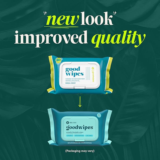 goodwipes Flushable Butt Wipes - Vitamin E & Aloe - Sewer & Septic Safe - Extra Large Adult Wet Wipes For Women & Men - Bathroom Essentials - Shea-Coco, 318 Count (6 Packs + 1 Travel)