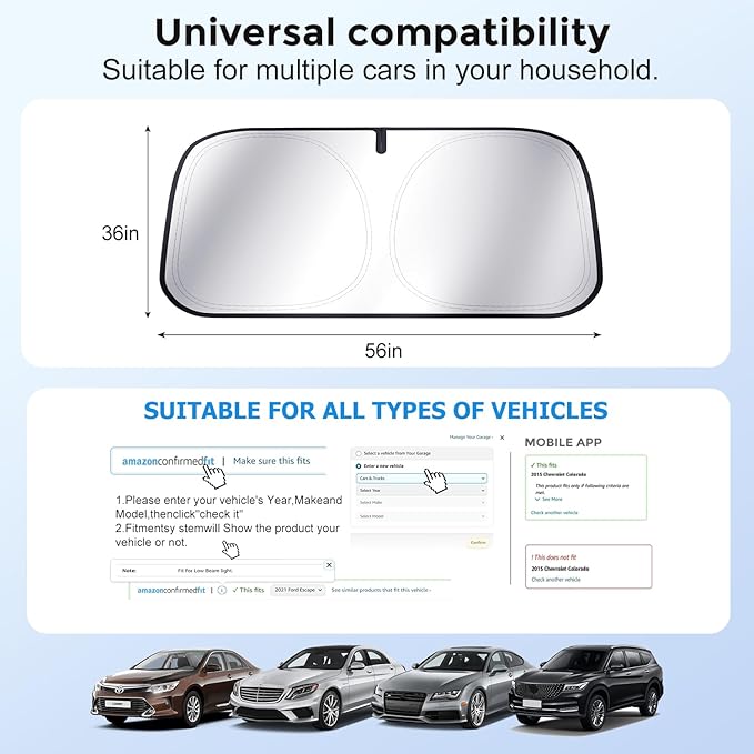 [Upgrade] DooGooCoo Windshield Sun Shade - Small, Sunshade for Car Windshield [Heat Shield & UV Block] Car Sun Shade Protect Interior & Keep Car Cooler Foldable Front Windshield Shade (57x29 Inches)