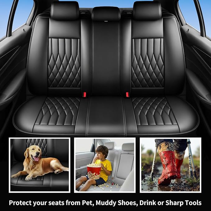 Fit Ioniq Car Seat Covers for Hyundai Ioniq 2017-2026 - Premium Leather, Waterproof, All-Weather, Airbag Compatible, Anti-Slip, Breathable, Easy Install, Seat Protectors, Full Set, Black