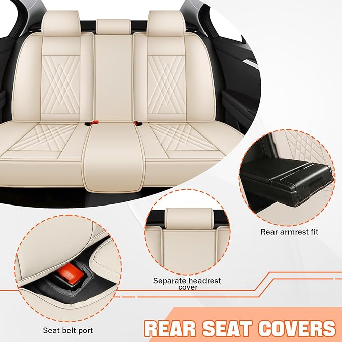 Car Seat Covers Compatible with Toyota Camry 1999-2026 Durable Waterproof Automotive Seat Covers Stretchable Fabric Material, Airbag Compatibility, Nappa Leather(Full Set with Pillow, Beige Brown)