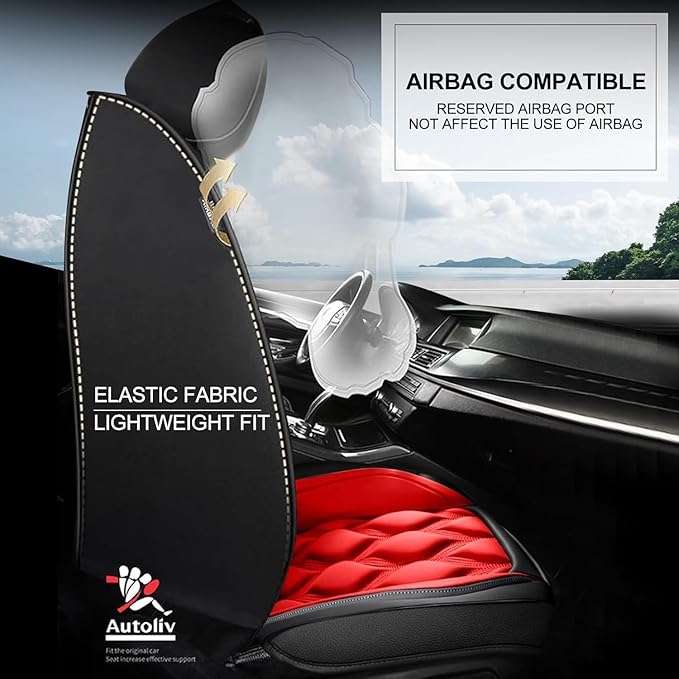 AOMSAZTO Car Seat Covers Full Set Fit for Hyundai Santa Fe 2009-2026 Waterproof Faux Leather Car Seat Cushions Automotive 5 Seat Covers Set（Black&Red）
