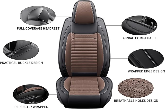 Truck Seat Covers Full Set Fit for Toyota Tacoma 2001-2025, Premium Faux Leather Car Seat Protector,Breathable Anti-Slip Full Wrapping Edge Seat Covers(Black&Brown,Full Set)