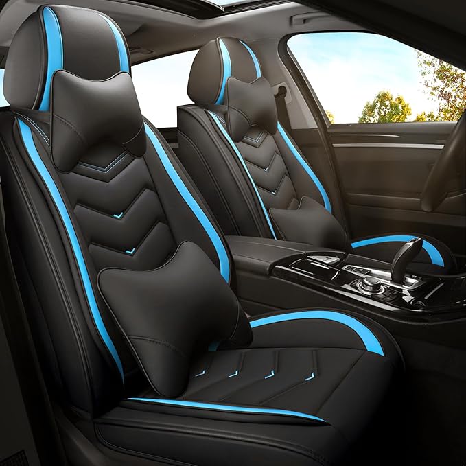 Car Seat Covers for Fiat 500 2012-2019, Premium Nappa Leather Car Seat Cover, Stylish Sport Seat Covers， Automobile Seat Cover Sets.(Luxury 2 Seats/Black Blue)