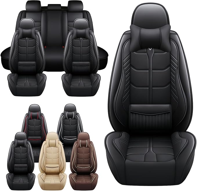 Leather Car Seat Covers Fit for Toyota Corolla 1997-2024, 5 Seater Car Seat Cover, Premium Waterproof, Scratch Resistant Car Interior Accessories (Full Set with Pillow Black)