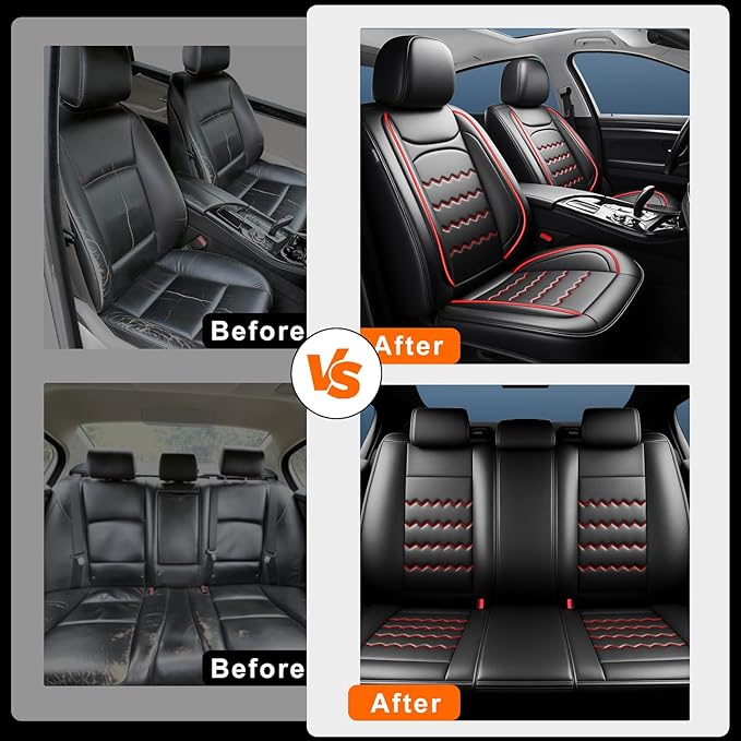 CX-7 Car Seat Covers Fit for Mazda CX-7 2007-2012, Full Coverage Premium Leather Waterproof Breathable Seat Covers, Automotive Seat Protectors, Airbag Compatible(Full Set Seats, Black & Red)