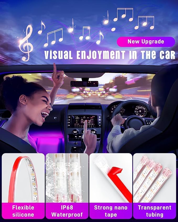 Smart Car LED Lights, 72 LEDs Car Interior Lights RGB with APP Remote Control,Multicolor Footwell Under Dash Inside Light Kits Music Sync Mode, for Vehicle Internal, SUV, Trucks