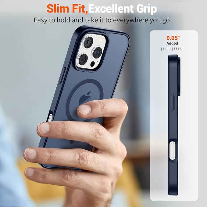 SUPFINE Magnetic for iPhone 16 Pro Max Case with Screen Protector (Compatible with MagSafe) (Military Grade Drop Protection) Translucent Matte Shockproof Phone Cover,Dark Blue