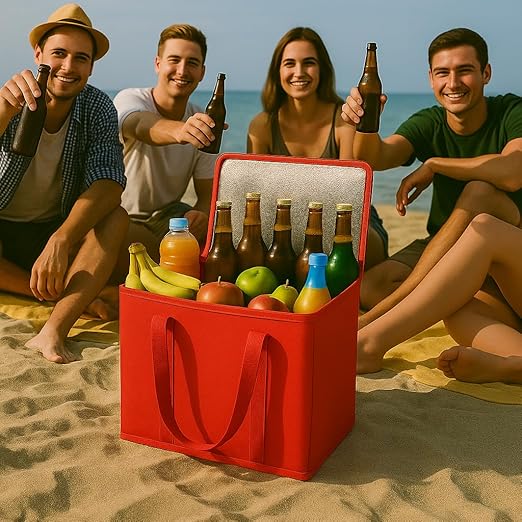 musbus 4 Pack xl Insulated Grocery shopping bag, Red, Cooler bag, zipper, Foldable, Tote, Cold and Hot,for Men/Women, Delivery, for Picnic