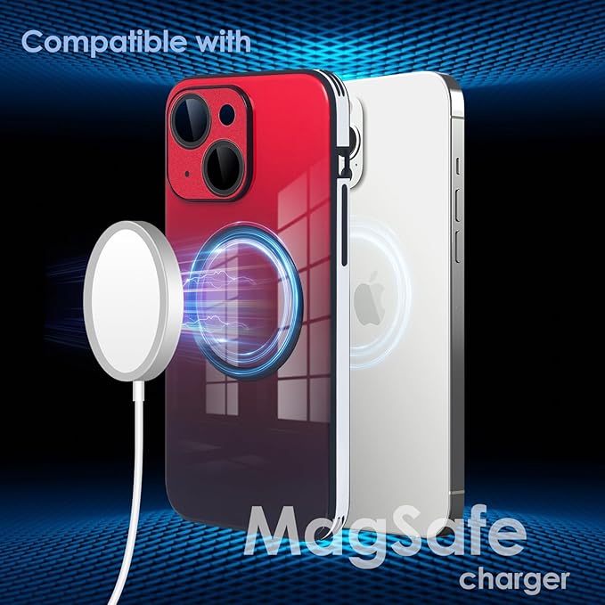 Guppy Compatible with iPhone 15 Plus Case Magnetic, with Full Camera Lens Protector [Compatible with MagSafe] Scratch Resistant Gradient Glass Back Cover Phone Case-Red