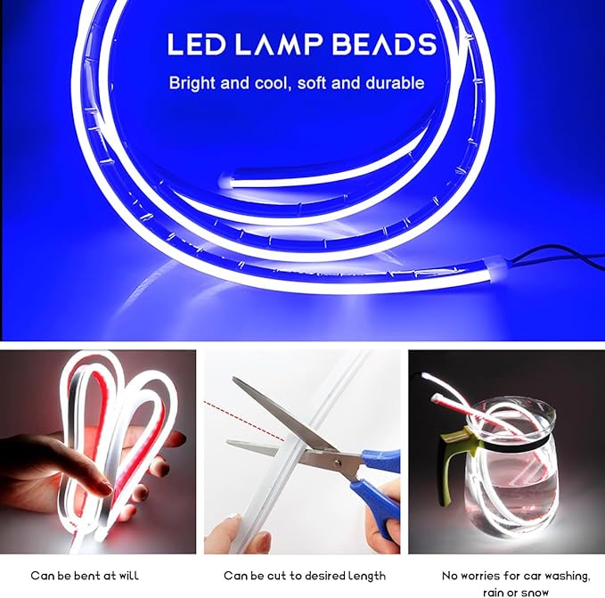 Car Hood Light Strip, 59 Inches Flexible DRL Dynamic Scan Start up Hoodbeam Kit, Waterproof 12V LED Headlight Strips Engine Cover Decoration, Exterior Car Accessories
