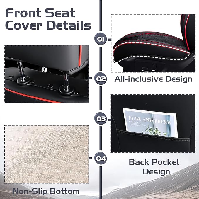 Truck Seat Covers for Toyota Tacoma 2006-2026, Waterproof Premium Leather Full Coverage Car Seat Cover, Muscle Sport Style Auto Interior Seat Cover Sets (Front Set/Black Red)