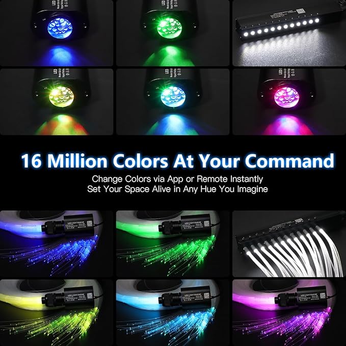 Upgraded 16W Starlight Headliner Kit LED Star Ceiling Stars Fiber Optic Lights Kit 500pcs Sound Activate APP/Remote Control 0.03in 6.5ft Fiber Strands Small Size Star Lights for Car/Home/Party