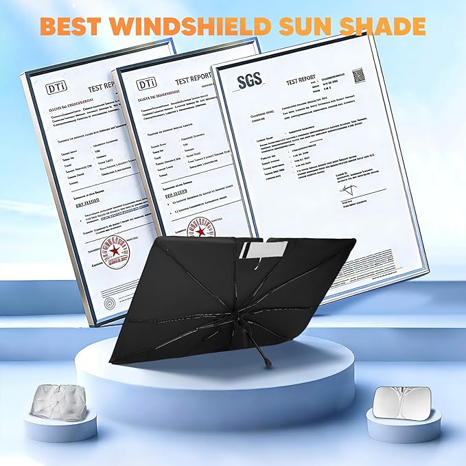 KUST Custom Fit Windshield Sun Shade Umbrella for Toyota Highlander 2020-2025 2026 | Foldable Sunshade with Bendable Handle | Blocks Heat & UV Scratch Resistant Keep Cool Sunshield