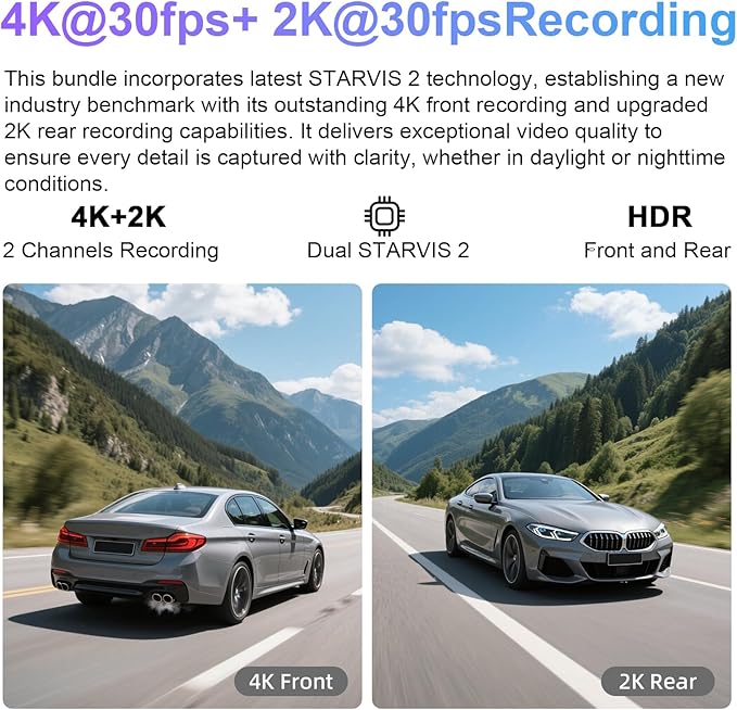 4K Front & 2K Rear 2 Channel HDR Dash Cam, Dual STARVIS 2 IMX678 IMX675, Custom Fit for Toyota Highlander & Hybrid Gen3 UX50 2017-2019 (Model B), LE Limited L XLE etc, 5GHz WiFi,GPS, 128GB Card