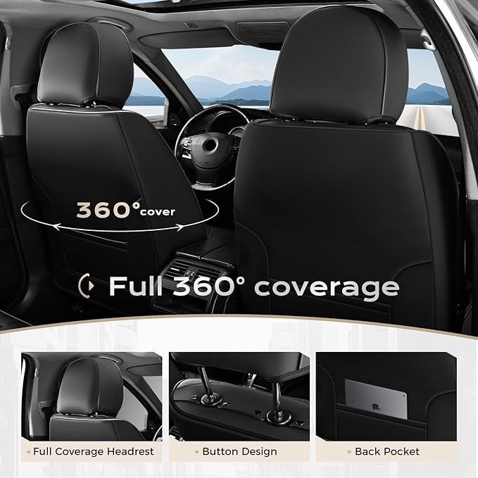 Coverado Seat Covers, Car Seat Covers Full Set, Leather Seat Covers for Cars, Car Seat Protector, Black Car Seat Covers Front Seats and Back Seats Universal Fit for Most Cars Orange